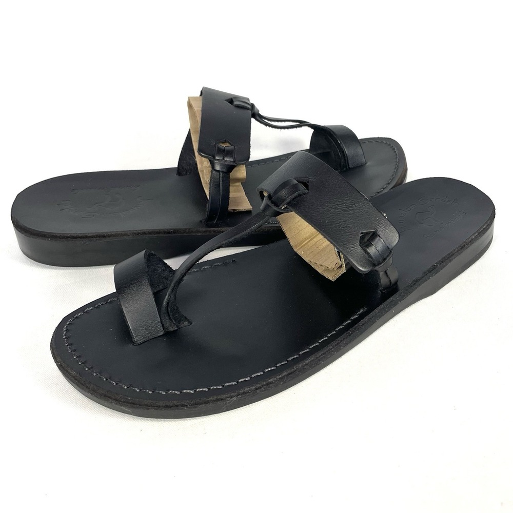Jerusalem Sandals David Black Leather Toe Loop Sandals Mens‎ EU 43 Handmade